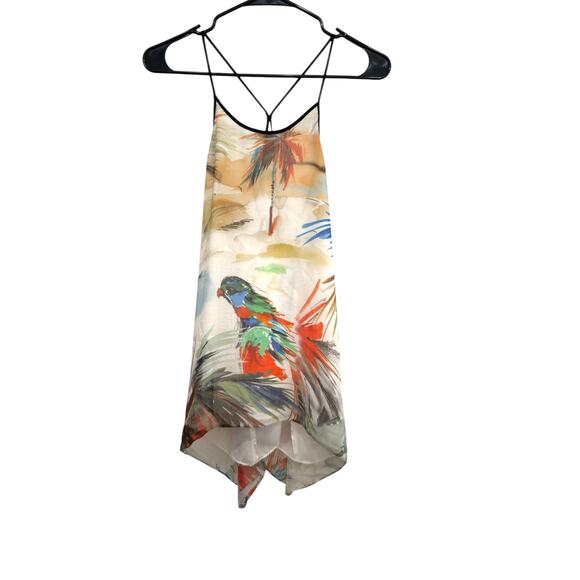 Milly Bird Parrot Print Silk Blend Tank Top Lined Size 2 Flowy Sexy Tropical - Picture 5 of 6